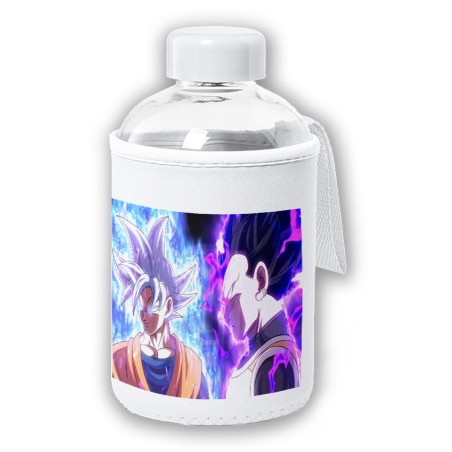 BIDON CRISTAL CON FUNDA SOFT SHELL dragon ball super goku vegeta mega instinto tapon seguridad botella