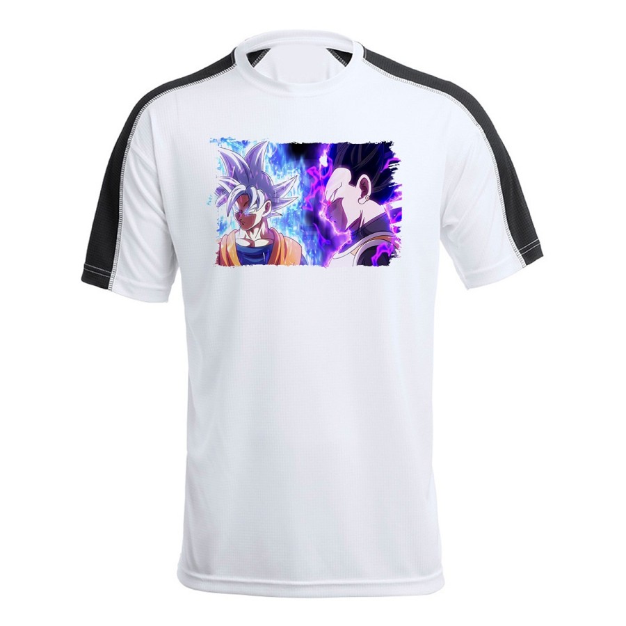 CAMISETA TÉCNICA FRANJA MANGAS NEGRA dragon ball super goku vegeta mega instinto personalizada