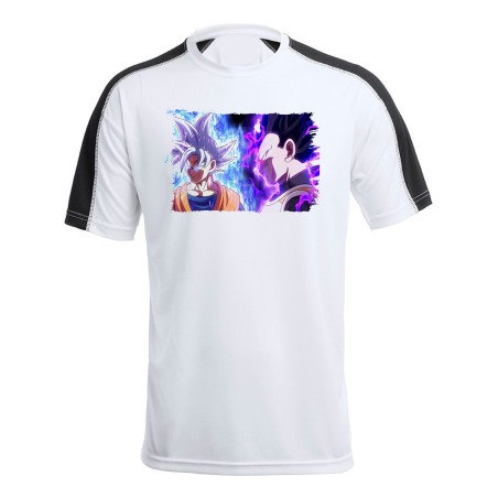 CAMISETA TÉCNICA FRANJA MANGAS NEGRA dragon ball super goku vegeta mega instinto personalizada