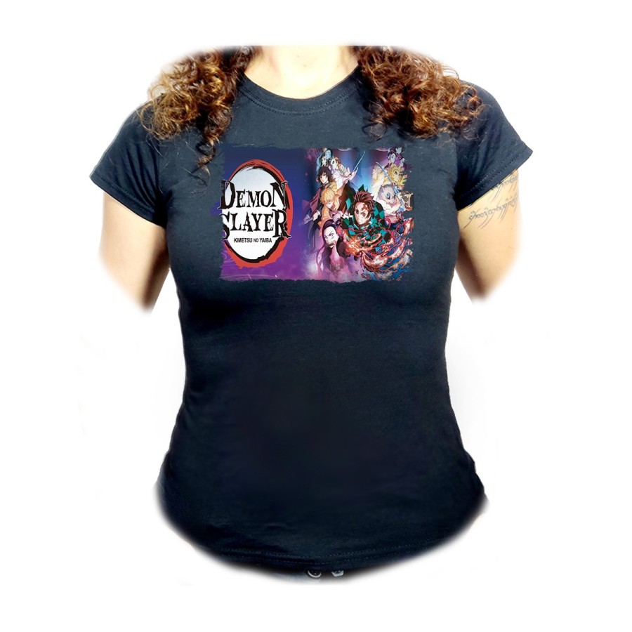 CAMISETA NEGRA MUJER kimetsu no yaiba demon slayers guardianes oferta personalizada