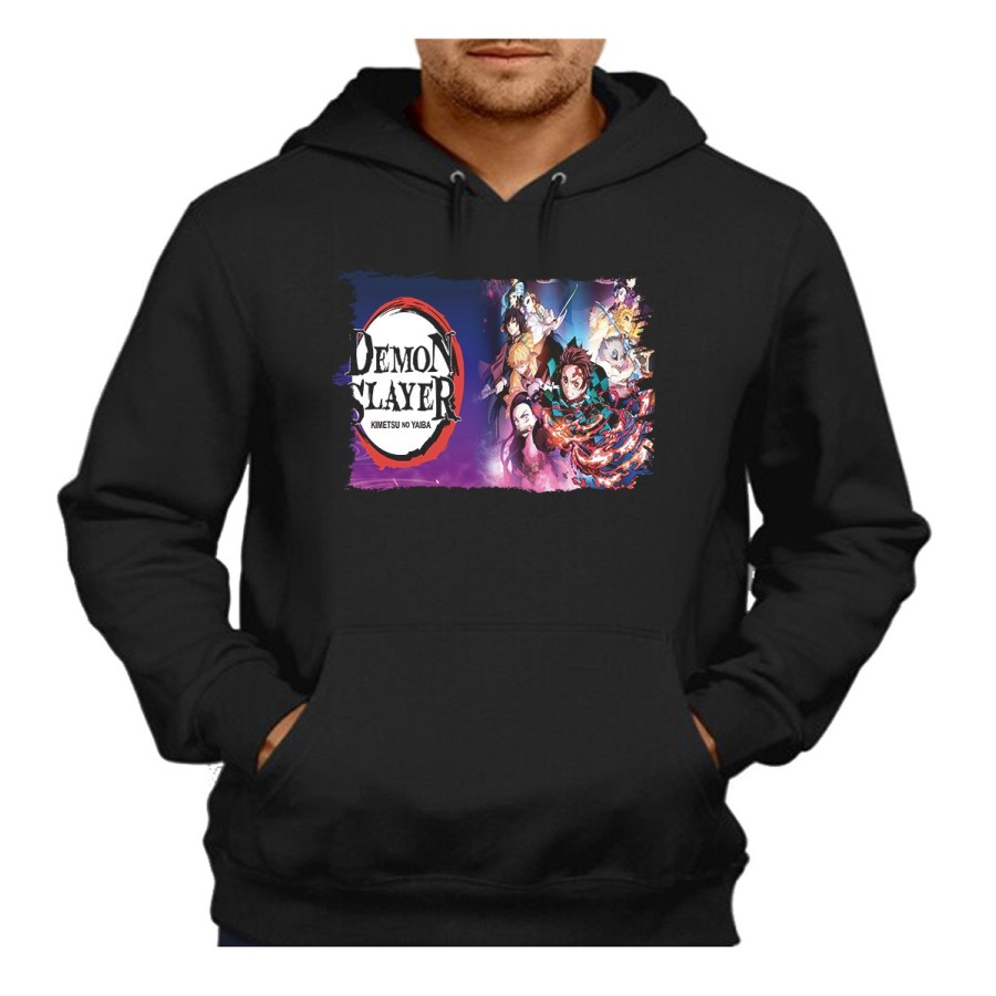 SUDADERA NEGRA CON CAPUCHA kimetsu no yaiba demon slayers guardianes adulto poliester algodón personalizada