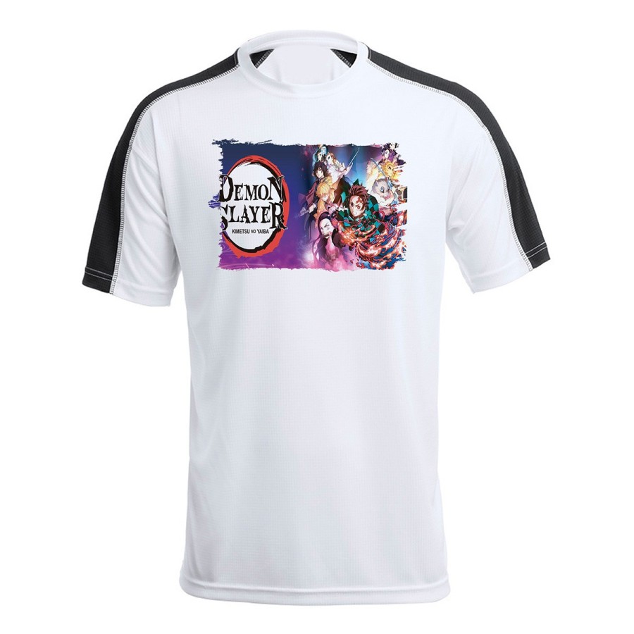 CAMISETA TÉCNICA FRANJA MANGAS NEGRA kimetsu no yaiba demon slayers guardianes personalizada