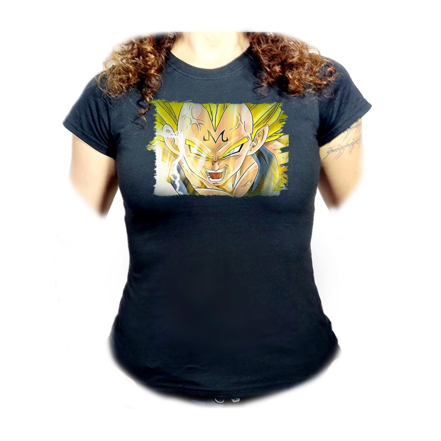 CAMISETA NEGRA MUJER DBZ MAJIN VEGETA SSJ2 FURIOSO oferta personalizada