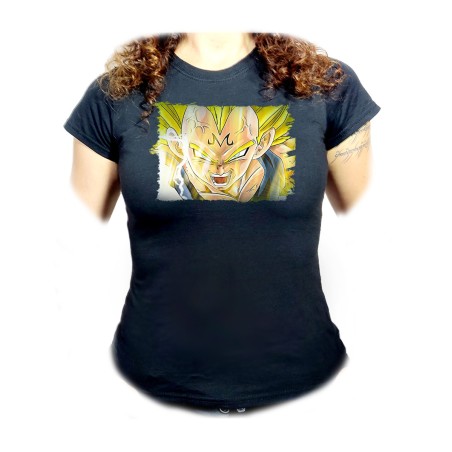 CAMISETA NEGRA MUJER DBZ MAJIN VEGETA SSJ2 FURIOSO oferta personalizada