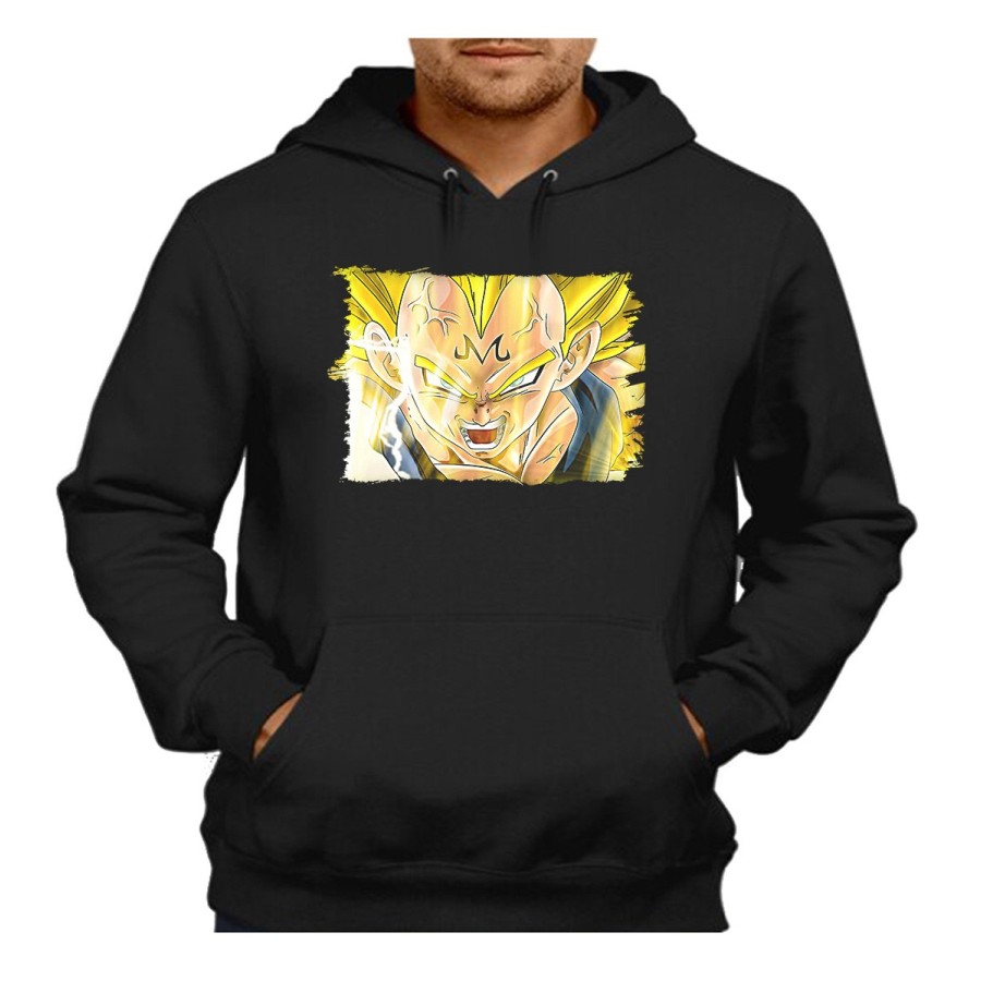 SUDADERA NEGRA CON CAPUCHA DBZ MAJIN VEGETA SSJ2 FURIOSO adulto poliester algodón personalizada