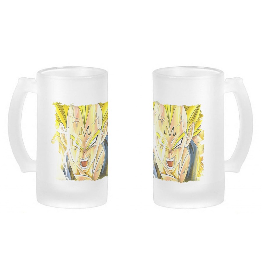 JARRA CERVEZA CRISTAL DBZ MAJIN VEGETA SSJ2 FURIOSO esmerilada esmerilado 500ml