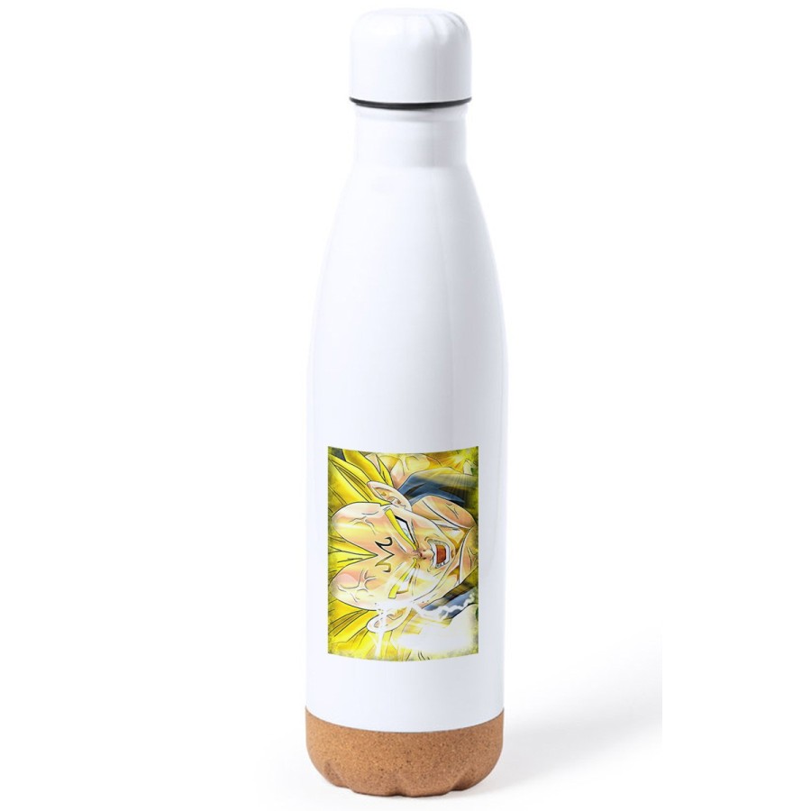 BIDON 750 ML ACERO INOXIDABLE ADORNO DE CORCHO DBZ MAJIN VEGETA SSJ2 FURIOSO tapon botella