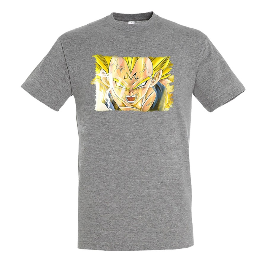 CAMISETA GRIS MEZCLA DBZ MAJIN VEGETA SSJ2 FURIOSO moda verano personalizada