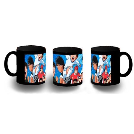 TAZA COMPLETAMENTE NEGRA campeones oliver y benji serie dibujos personalizada