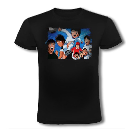 CAMISETA NEGRA campeones oliver y benji serie dibujos moda verano personalizada