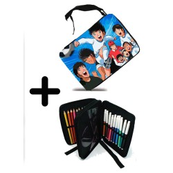 PACK MOCHILA Y ESTUCHE campeones oliver y benji serie dibujos material escolar