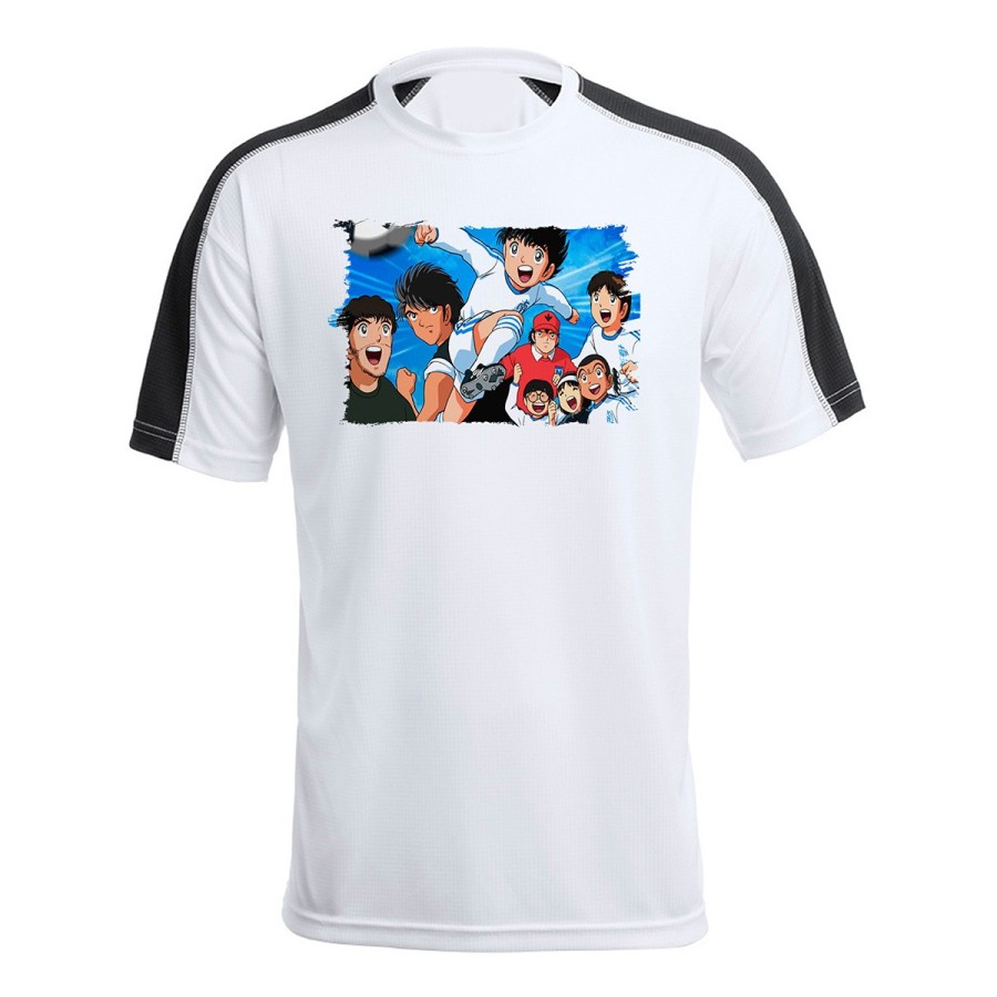 CAMISETA TÉCNICA FRANJA MANGAS NEGRA campeones oliver y benji serie dibujos personalizada