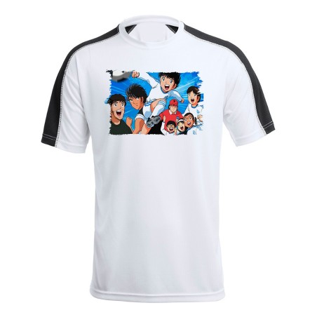 CAMISETA TÉCNICA FRANJA MANGAS NEGRA campeones oliver y benji serie dibujos personalizada