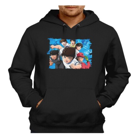 SUDADERA NEGRA CON CAPUCHA Oliver y benji capitan tsubasa futbol infantil adulto poliester algodón personalizada