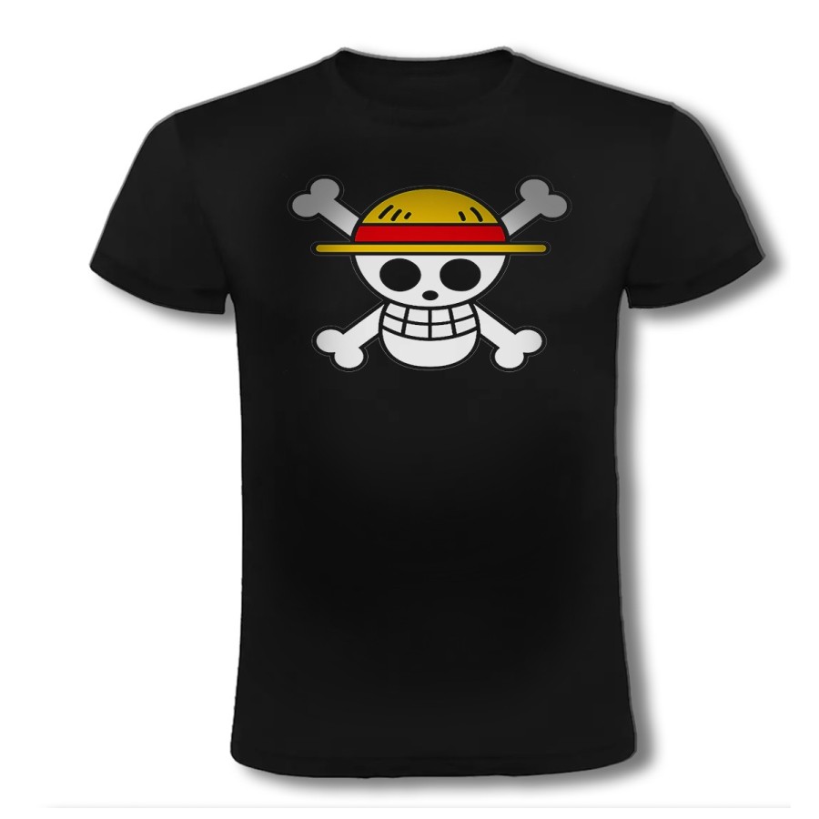 CAMISETA NEGRA LOGO ONE PIECE CALAVERA PIRATAS LUFFY moda verano personalizada