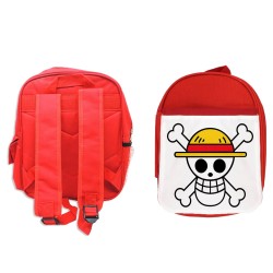 MOCHILA ROJA LOGO ONE PIECE CALAVERA PIRATAS LUFFY escolar personalizado