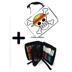 PACK MOCHILA Y ESTUCHE LOGO ONE PIECE CALAVERA PIRATAS LUFFY material escolar