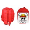 PACK MOCHILA ROJA Y ESTUCHE LOGO ONE PIECE CALAVERA PIRATAS LUFFY material escolar