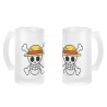 JARRA CERVEZA CRISTAL LOGO ONE PIECE CALAVERA PIRATAS LUFFY esmerilada esmerilado 500ml