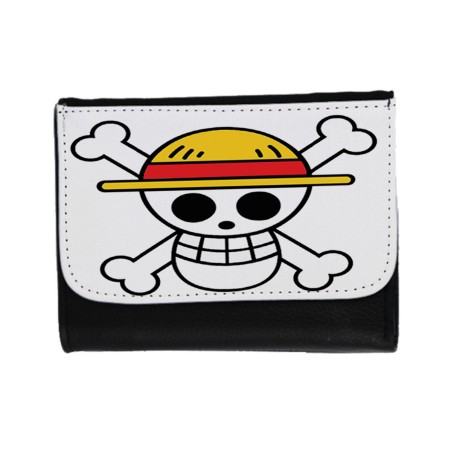 BILLETERA BILLETERO LOGO ONE PIECE CALAVERA PIRATAS LUFFY unisex negro monedero