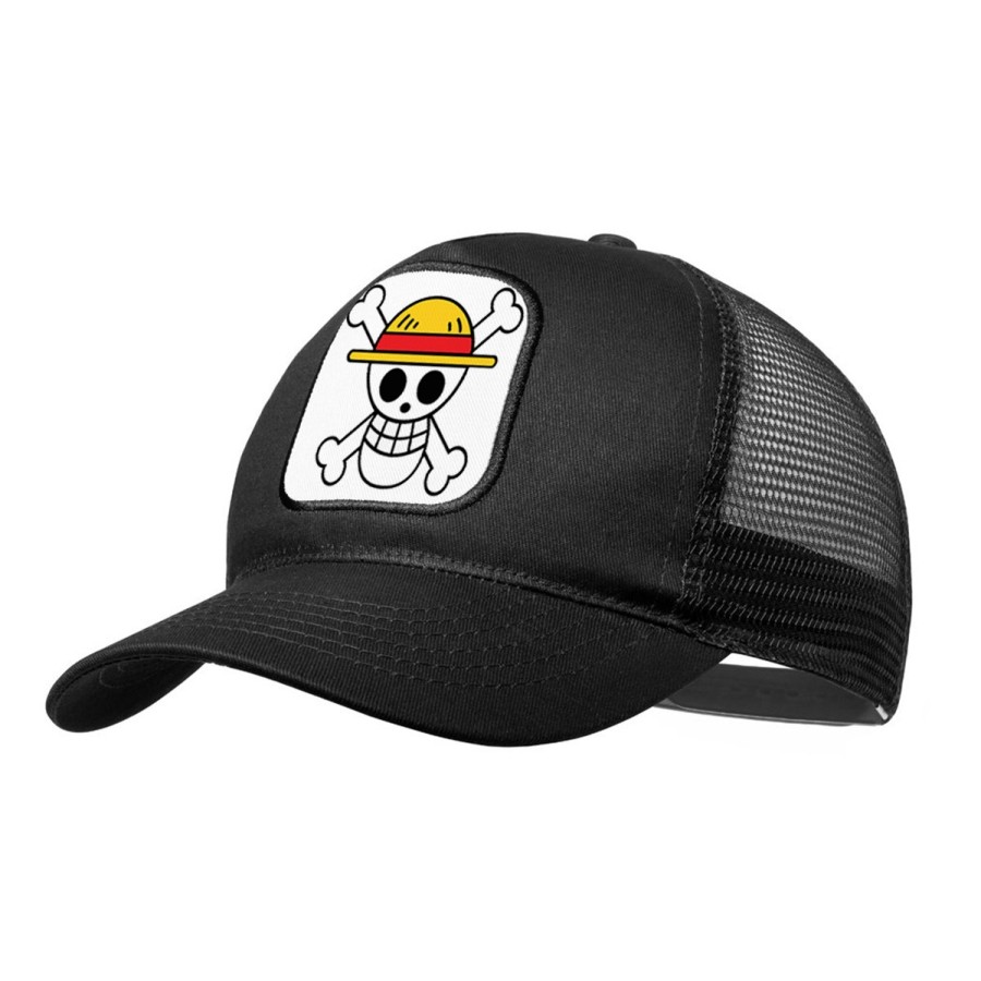 GORRA NEGRA CON REJILLA LOGO ONE PIECE CALAVERA PIRATAS LUFFY moda deporte