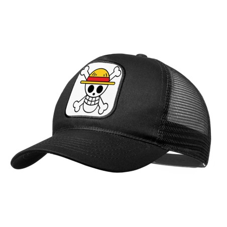 GORRA NEGRA CON REJILLA LOGO ONE PIECE CALAVERA PIRATAS LUFFY moda deporte