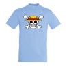 CAMISETA AZUL CIELO LOGO ONE PIECE CALAVERA PIRATAS LUFFY moda verano personalizada