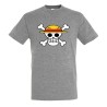 CAMISETA GRIS MEZCLA LOGO ONE PIECE CALAVERA PIRATAS LUFFY moda verano personalizada
