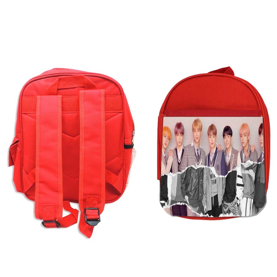 MOCHILA ROJA FAKE LOVE KOREA BTS CHICOS escolar personalizado