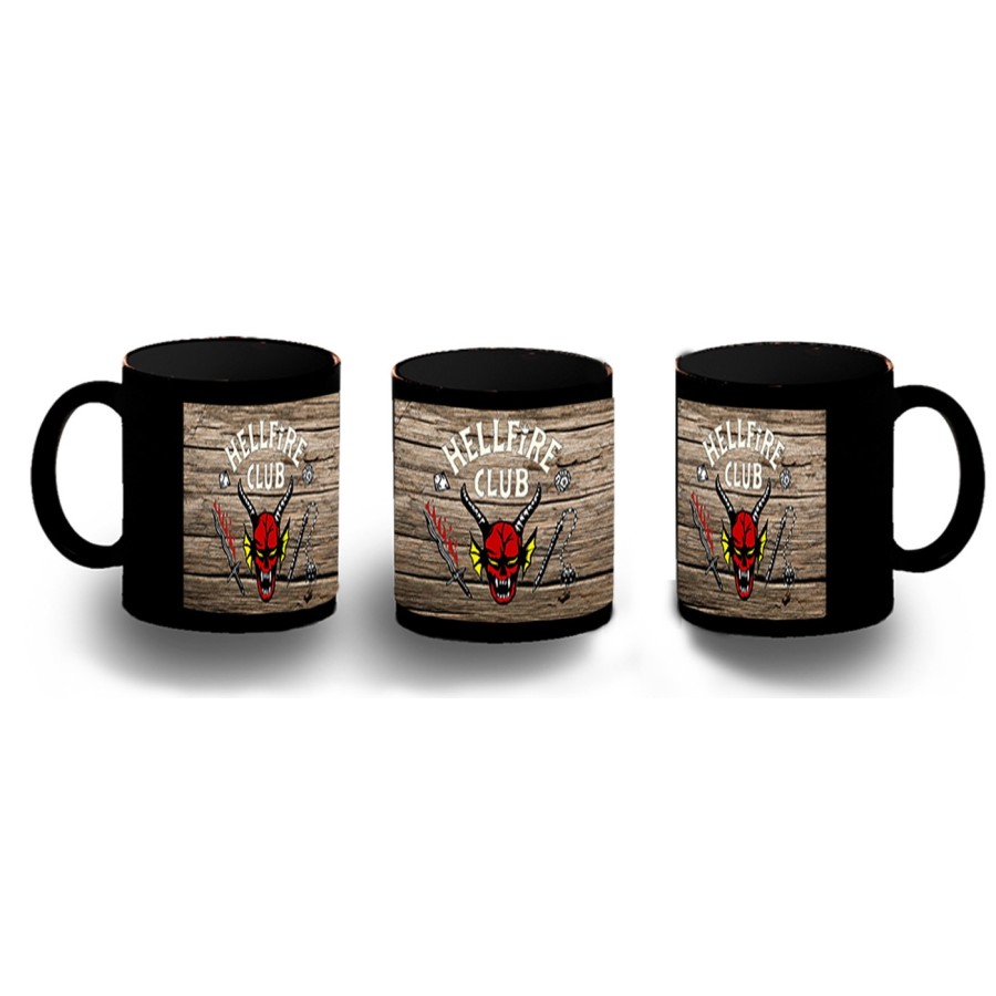 TAZA COMPLETAMENTE NEGRA hellfire club fuego infernal grupo rol personalizada