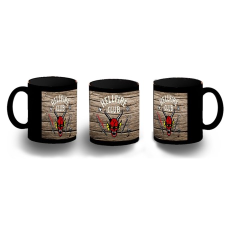 TAZA COMPLETAMENTE NEGRA hellfire club fuego infernal grupo rol personalizada