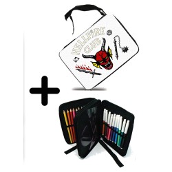 PACK MOCHILA Y ESTUCHE hellfire club fuego infernal grupo rol material escolar