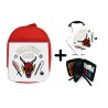 PACK MOCHILA ROJA Y ESTUCHE hellfire club fuego infernal grupo rol material escolar