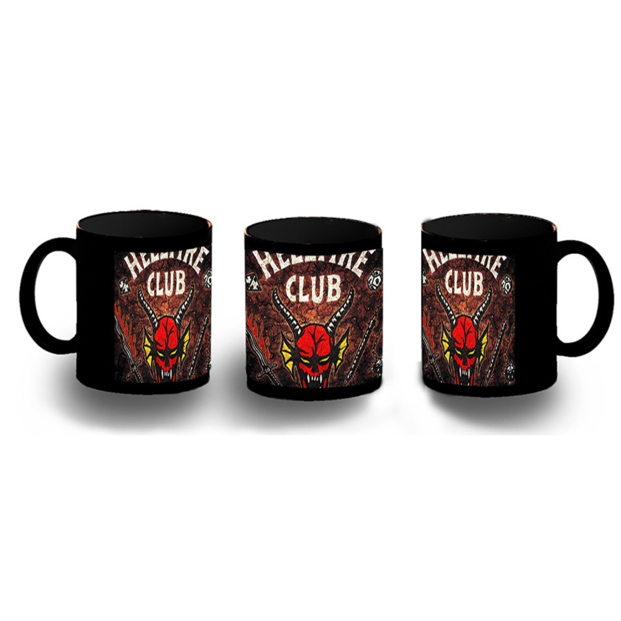 TAZA COMPLETAMENTE NEGRA club fuego infernal rol hellfire dados juego mesa personalizada