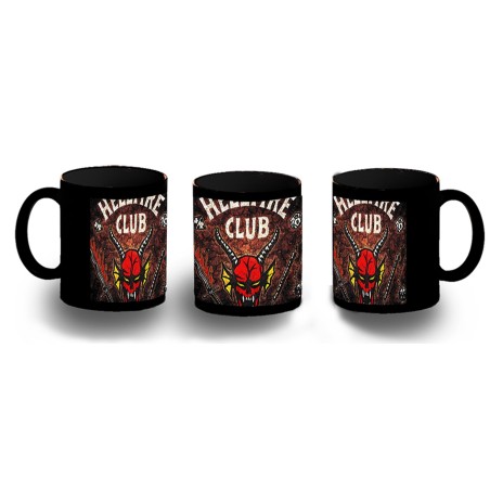 TAZA COMPLETAMENTE NEGRA club fuego infernal rol hellfire dados juego mesa personalizada