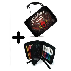 PACK MOCHILA Y ESTUCHE club fuego infernal rol hellfire dados juego mesa material escolar