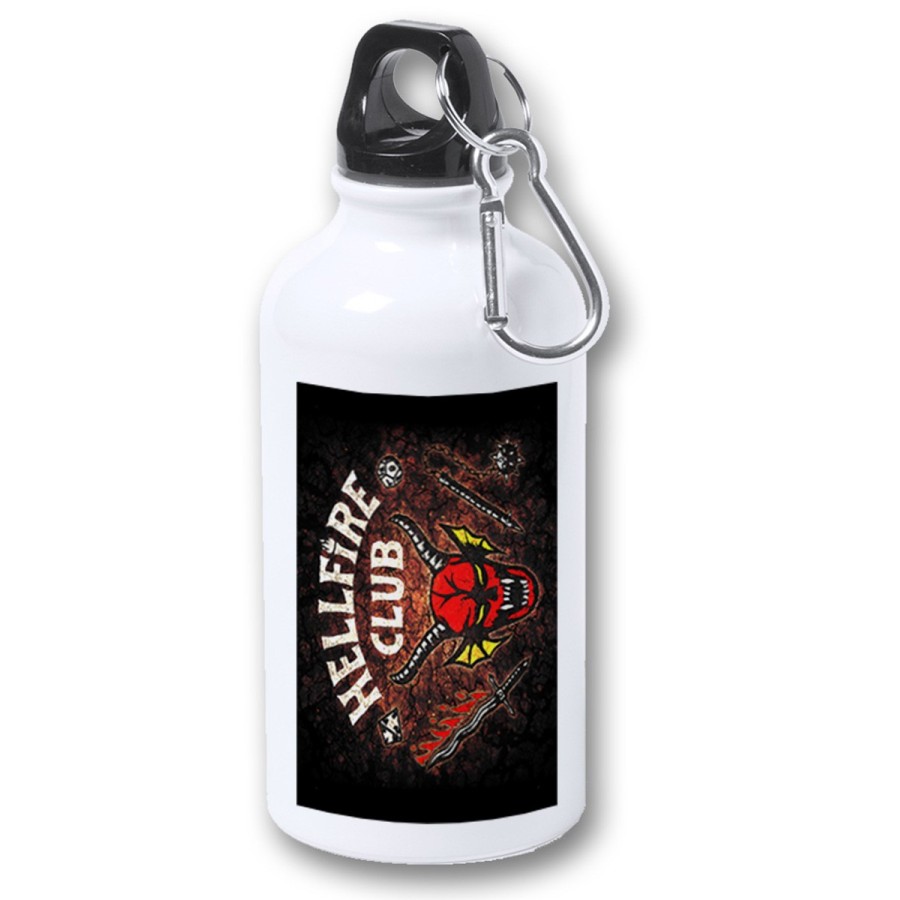 BIDON 400ML METALICO club fuego infernal rol hellfire dados juego mesa para viaje y deporte