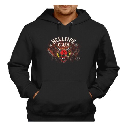 SUDADERA NEGRA CON CAPUCHA club fuego infernal rol hellfire dados juego mesa adulto poliester algodón personalizada