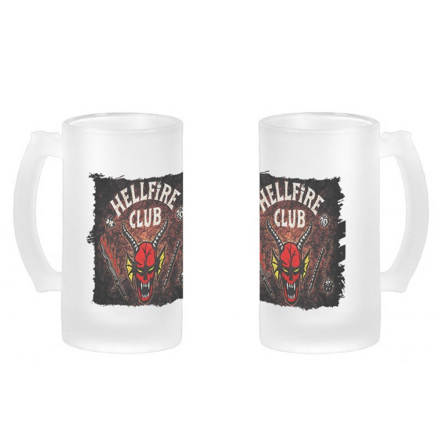 JARRA CERVEZA CRISTAL club fuego infernal rol hellfire dados juego mesa esmerilada esmerilado 500ml