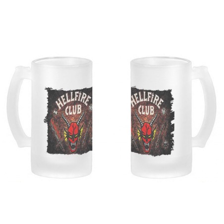 JARRA CERVEZA CRISTAL club fuego infernal rol hellfire dados juego mesa esmerilada esmerilado 500ml
