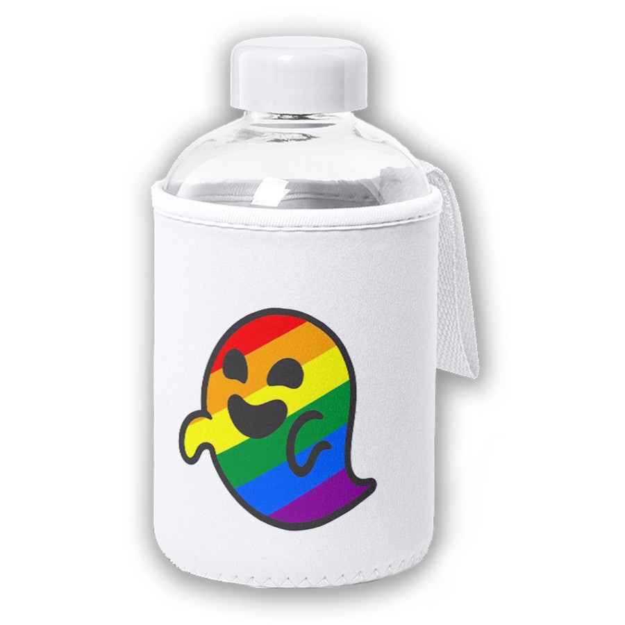 BIDON CRISTAL CON FUNDA SOFT SHELL GAYSPER FANTASMA ORGULLO GAY MEME tapon seguridad botella