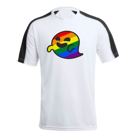 CAMISETA TÉCNICA FRANJA MANGAS NEGRA GAYSPER FANTASMA ORGULLO GAY MEME personalizada