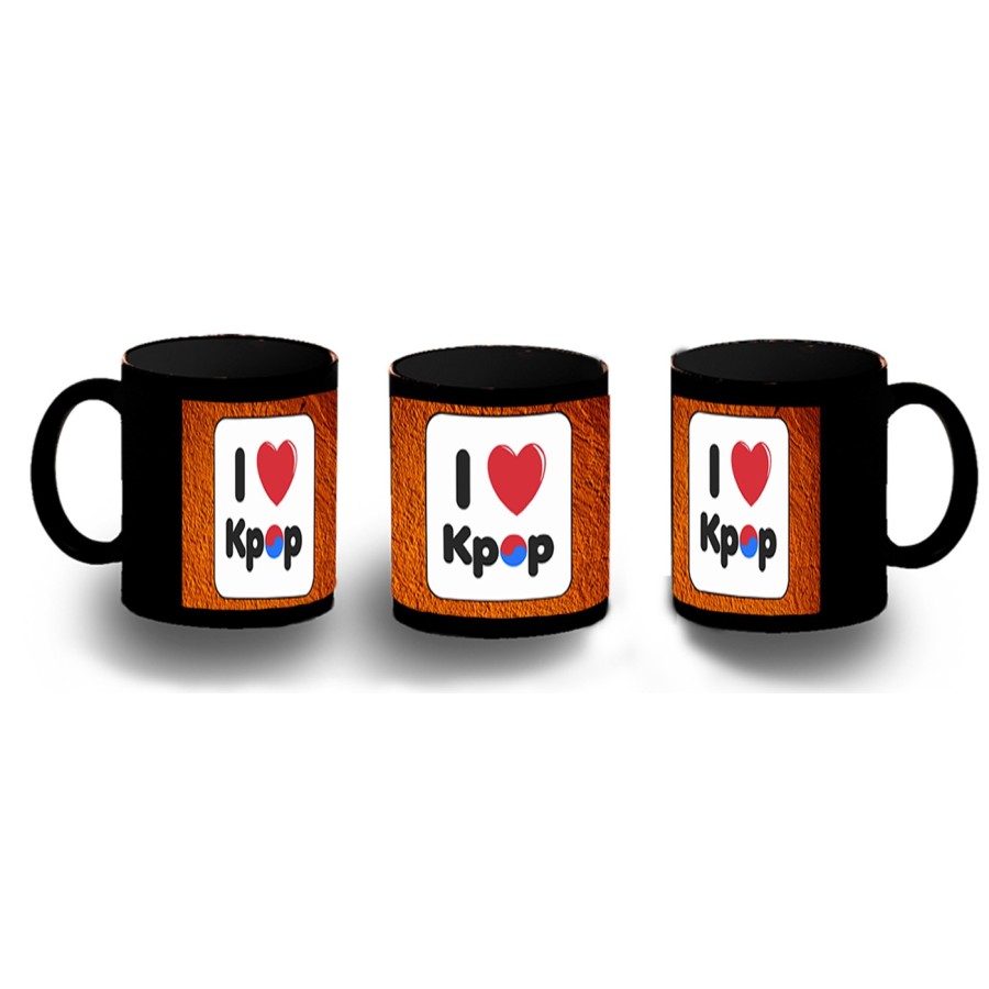 TAZA COMPLETAMENTE NEGRA I LOVE KPOP KOREA MUSIC personalizada