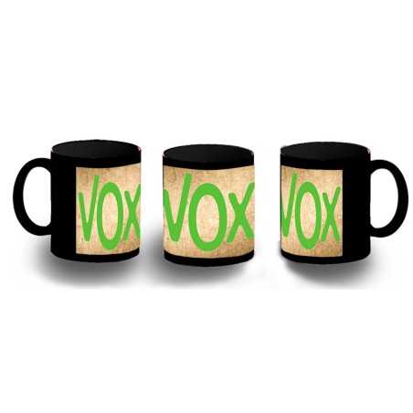 TAZA COMPLETAMENTE NEGRA LOGO PARTIDO VOX DERECHA POLITICA personalizada