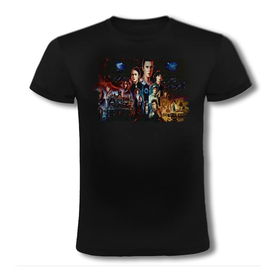 CAMISETA NEGRA raras cosas mundo reves miedo terror accion moda verano personalizada