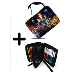 PACK MOCHILA Y ESTUCHE raras cosas mundo reves miedo terror accion material escolar