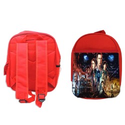 PACK MOCHILA ROJA Y ESTUCHE raras cosas mundo reves miedo terror accion material escolar