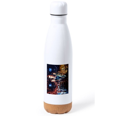 BIDON 750 ML ACERO INOXIDABLE ADORNO DE CORCHO raras cosas mundo reves miedo terror accion tapon botella