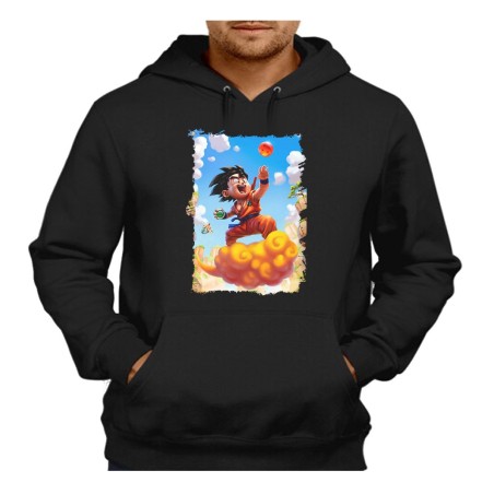 SUDADERA NEGRA CON CAPUCHA GOKU CHICO BOLA DE DRAGON NUBE adulto poliester algodón personalizada