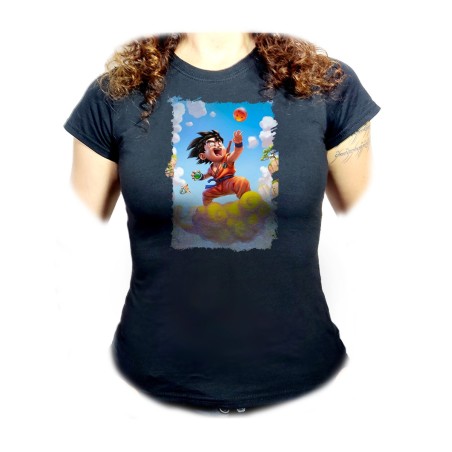 CAMISETA NEGRA MUJER GOKU CHICO BOLA DE DRAGON NUBE oferta personalizada